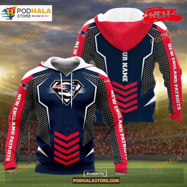 Custom Name New England Patriots Superman x Football Team Logo Shirt NFL Hoodie 3D