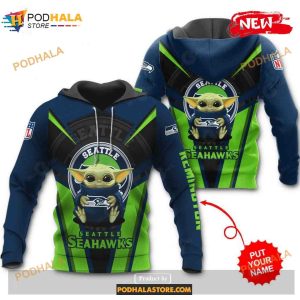 Custom Name Seattle Seahawks New Baby Yoda Sports NFL Hoodie 3D