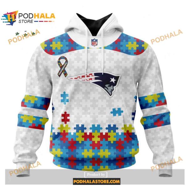 Custom New England Patriots Special Autism Puzzle Game White NFL Hoodie 3D