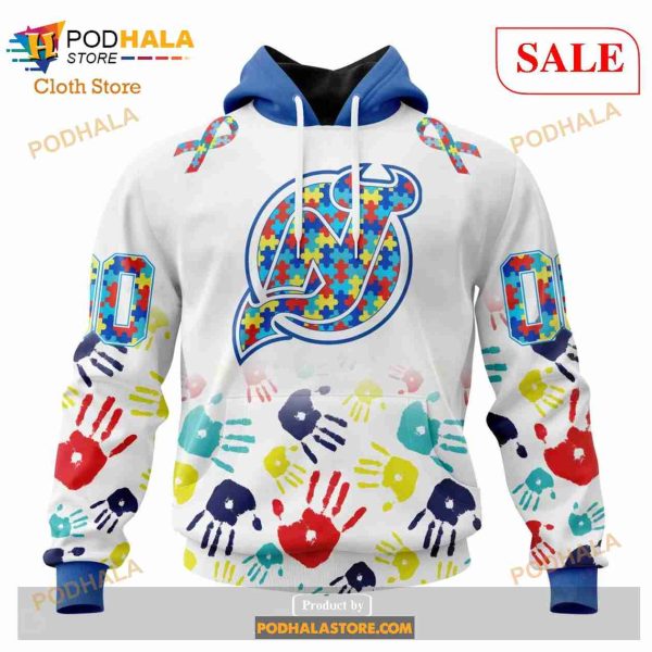 Custom New Jersey Devils Autism Awareness Design NHL Hoodie 3D