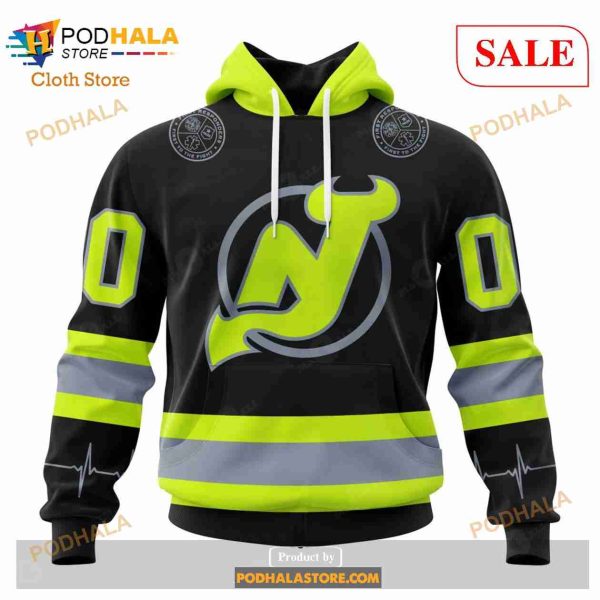 Custom New Jersey Devils Unisex FireFighter Uniforms Color NHL Hoodie 3D