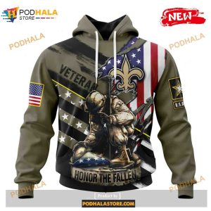 Custom New Orleans Saints Honor Veterans Kneeling Soldier Design Shirt NFL Hoodie 3D