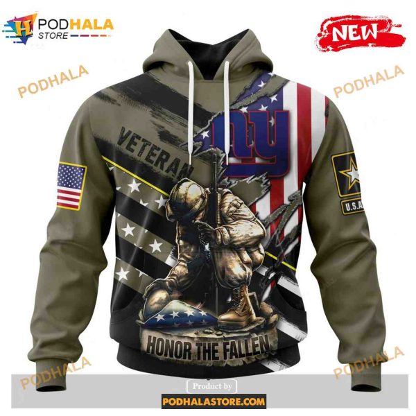 Custom New York Giants Honor Veterans Kneeling Soldier Design Shirt NFL Hoodie 3D