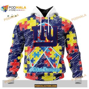 Custom New York Giants Special Autism Puzzle Game Stripes Design NFL Hoodie 3D