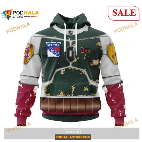 Custom New York Rangers X Boba Fett’s Armorized Design For Star Wars NHL Shirt Hoodie 3D