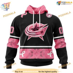 Custom PINK BREAST CANCER NHL Columbus Blue Jackets Hoodie 3D