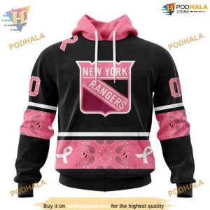 Custom PINK BREAST CANCER NHL New York Rangers Hoodie 3D