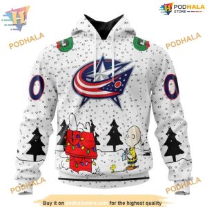 Custom Peanuts Design NHL Columbus Blue Jackets Hoodie 3D