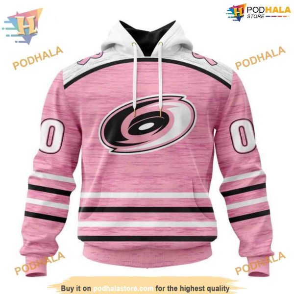 Custom Pink Fight Breast Cancer Design NHL Carolina Hurricanes Hoodie 3D