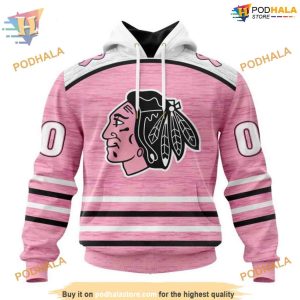 Custom Pink Fight Breast Cancer Design NHL Chicago Blackhawks Hoodie 3D