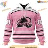 Custom Pink Fight Breast Cancer Design NHL Colorado Avalanche Hoodie 3D