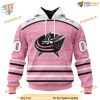 Custom Pink Fight Breast Cancer Design NHL Columbus Blue Jackets Hoodie 3D