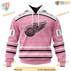 Custom Pink Fight Breast Cancer Design NHL Detroit Red Wings Hoodie 3D