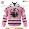 Custom Pink Fight Breast Cancer Design NHL Edmonton Oilers Hoodie 3D