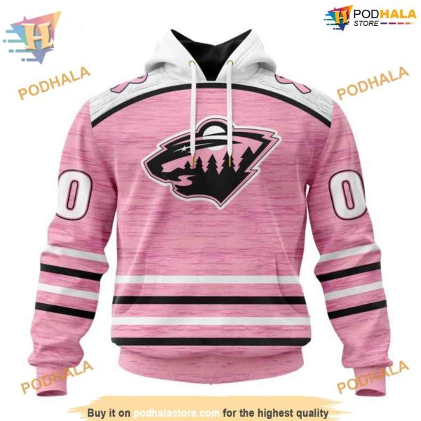 Custom Pink Fight Breast Cancer Design NHL Minnesota Wild Hoodie 3D