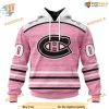 Custom Pink Fight Breast Cancer Design NHL Montreal Canadiens Hoodie 3D