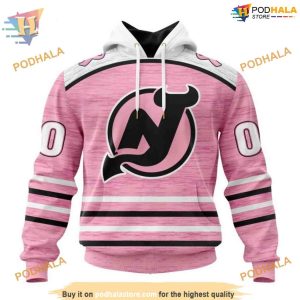 Custom Pink Fight Breast Cancer Design NHL New Jersey Devils Hoodie 3D