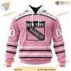 Custom Pink Fight Breast Cancer Design NHL New York Rangers Hoodie 3D