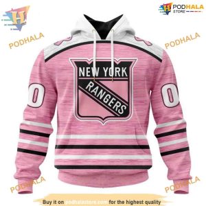 Custom Pink Fight Breast Cancer Design NHL New York Rangers Hoodie 3D