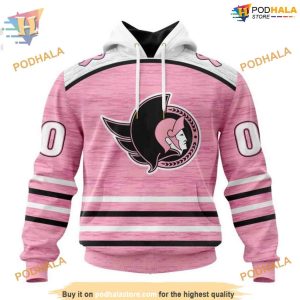 Custom Pink Fight Breast Cancer Design NHL Ottawa Senators Hoodie 3D