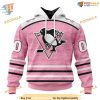 Custom Pink Fight Breast Cancer Design NHL Pittsburgh Penguins Hoodie 3D