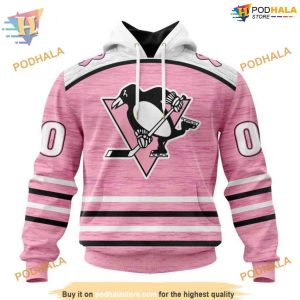 Custom Pink Fight Breast Cancer Design NHL Pittsburgh Penguins Hoodie 3D