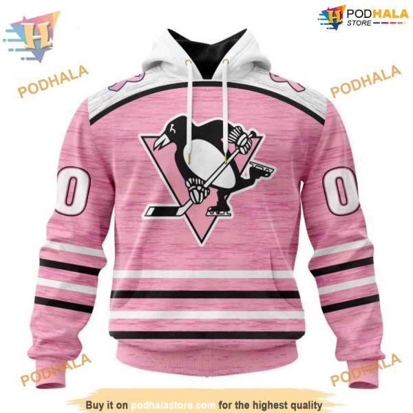 Custom Pink Fight Breast Cancer Design NHL Pittsburgh Penguins Hoodie 3D