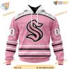 Custom Pink Fight Breast Cancer Design NHL Seattle Kraken Hoodie 3D