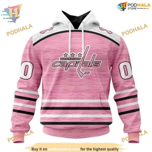 Custom Pink Fight Breast Cancer Design NHL Washington Capitals Hoodie 3D