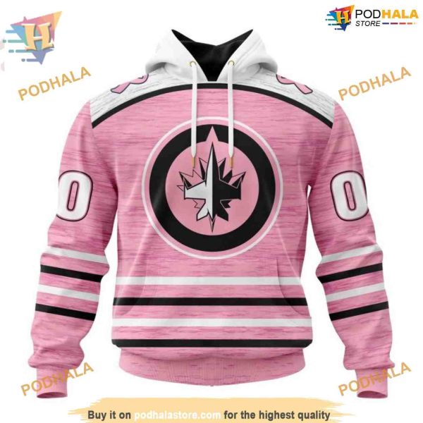 Custom Pink Fight Breast Cancer Design NHL Winnipeg Jets Hoodie 3D