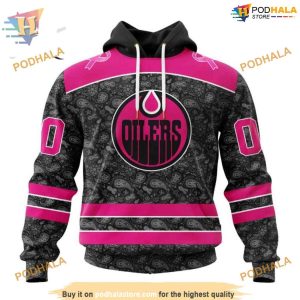 Custom Pink In The Rink Fight Breast Cancer NHL Edmonton Oilers Hoodie 3D