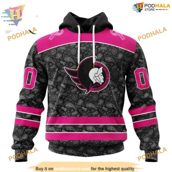 Custom Pink In The Rink Fight Breast Cancer NHL Ottawa Senators Hoodie 3D