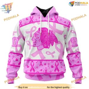 Custom Pink October Breast Cancer Awareness Month NHL Chicago Blackhawks Hoodie 3D