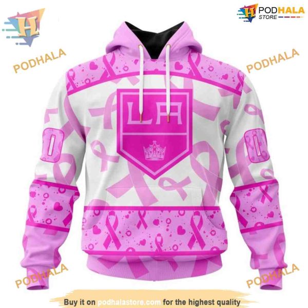 Custom Pink October Breast Cancer Awareness Month NHL Los Angeles Kings Hoodie 3D