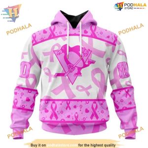 Custom Pink October Breast Cancer Awareness Month NHL Pittsburgh Penguins Hoodie 3D