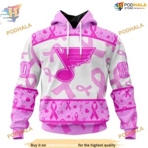 Custom Pink October Breast Cancer Awareness Month NHL St. Louis Blues Hoodie 3D