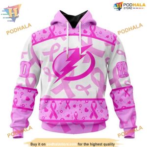 Custom Pink October Breast Cancer Awareness Month NHL Tampa Bay Lightning Hoodie 3D