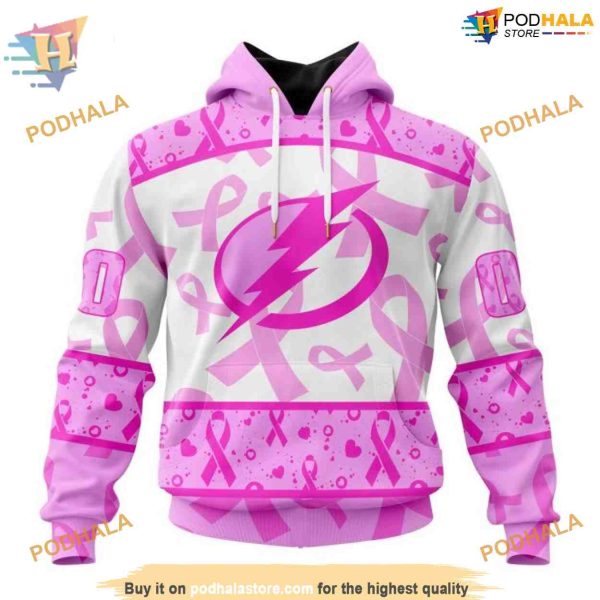 Custom Pink October Breast Cancer Awareness Month NHL Tampa Bay Lightning Hoodie 3D