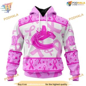 Custom Pink October Breast Cancer Awareness Month NHL Vancouver Canucks Hoodie 3D