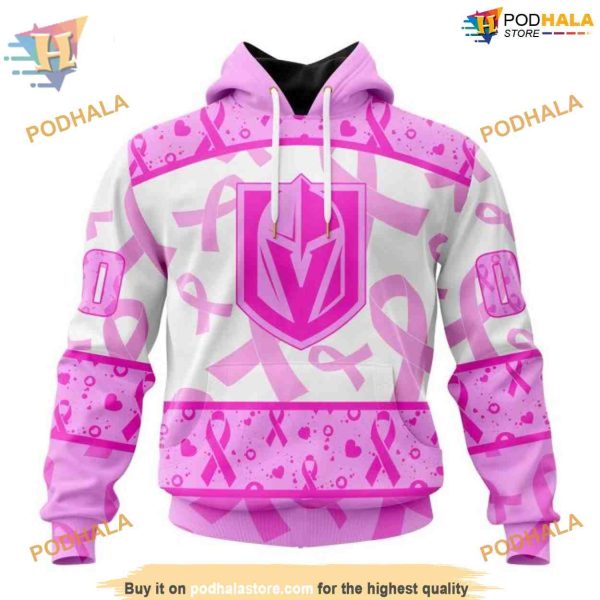 Custom Pink October Breast Cancer Awareness Month NHL Vegas Golden Knights Hoodie 3D