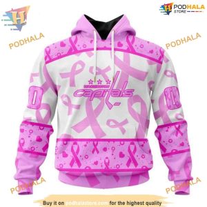 Custom Pink October Breast Cancer Awareness Month NHL Washington Capitals Hoodie 3D