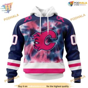 Custom Pink October Fight Breast Cancer NHL Calgary Flames Hoodie 3D