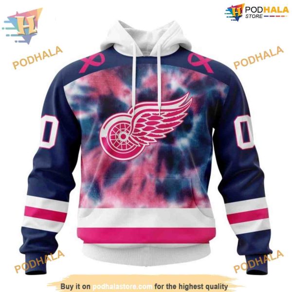 Custom Pink October Fight Breast Cancer NHL Detroit Red Wings Hoodie 3D