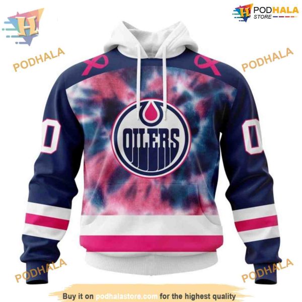 Custom Pink October Fight Breast Cancer NHL Edmonton Oilers Hoodie 3D