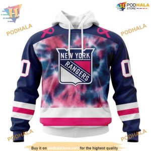 Custom Pink October Fight Breast Cancer NHL New York Rangers Hoodie 3D