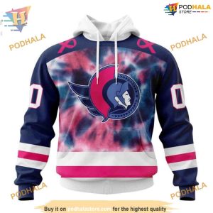 Custom Pink October Fight Breast Cancer NHL Ottawa Senators Hoodie 3D