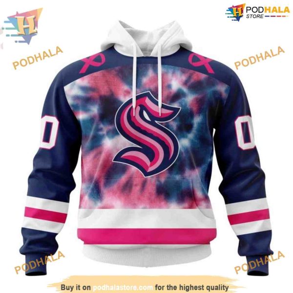 Custom Pink October Fight Breast Cancer NHL Seattle Kraken Hoodie 3D