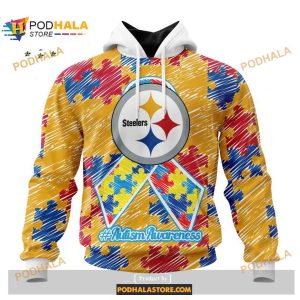 Custom Pittsburgh Steelers Special Autism Puzzle Game Stripes Design NFL Hoodie 3D