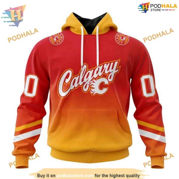 Custom Retro Gradient Design NHL Calgary Flames Hoodie 3D Sweatshirt