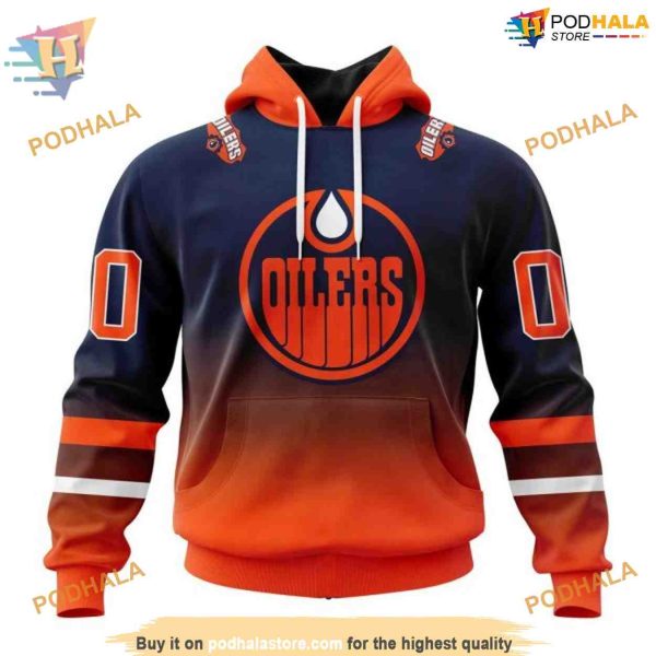 Custom Retro Gradient Design NHL Edmonton Oilers Hoodie 3D